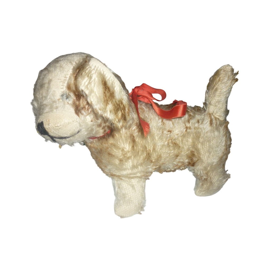 1940s Mohair Terrier Dog Plush Vintage Toy Straw Stuffed Jingle Bell Collar USA - Picture 3 of 9